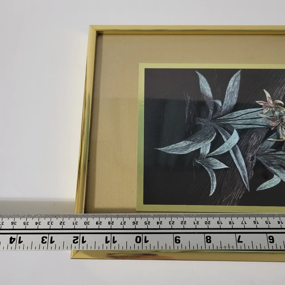 Sally Miller Art Scratchboard Orchids Framed